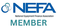 Blue NEFA logo with interlocking circles icon, 'National Equipment Finance Association' text, and 'MEMBER' badge below.